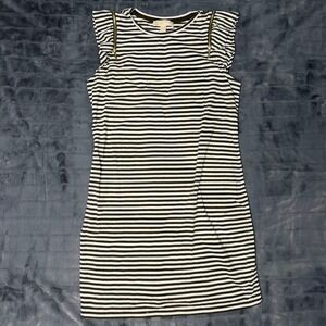 Michael Kors Womens Striped Ruffle Shoulder Zipper Sheath Dress Olive Green M